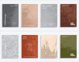 Minimalistic cover design templates. Set of layouts for covers of books, albums, notebooks, reports, magazines. Vintage texture gradient effect, flat modern abstract design. Grunge mock-up texture