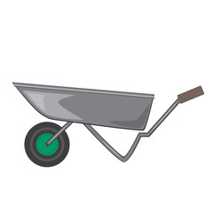 A garden wheelbarrow with green wheel isolated on white background, a flat vintage vector stock illustration as logo or icon
