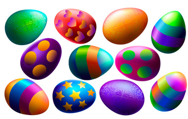 Easter. Set of realistic multi-colored Easter eggs on a white background.