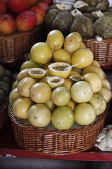 basket of passion fruits at the market in Funchal 