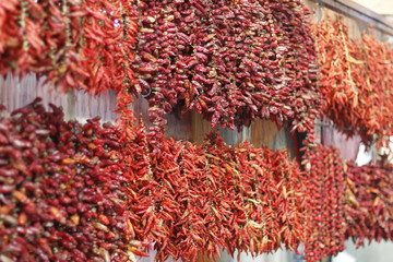 dried chili peppers on a market in Funchal at madeira island 