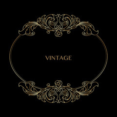 Vintage decorative golden frame with Linear floral antique swirl. Vector.