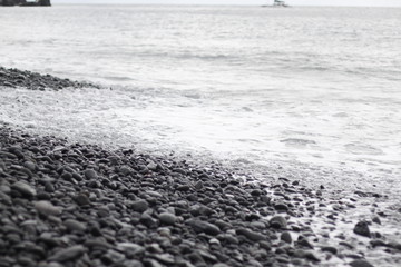 sea waves on the black beach at madeira island 