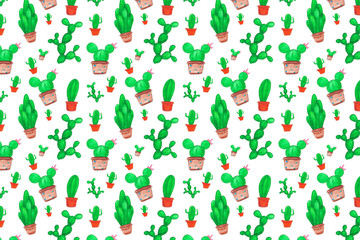 Floral background. White background with watercolor green cacti