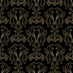 Seamless pattern with vintage golden baroque floral decorative elements. Vector.