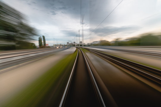 Long exposure of railway tracks against cloudy sky, Zagreb, Croatia