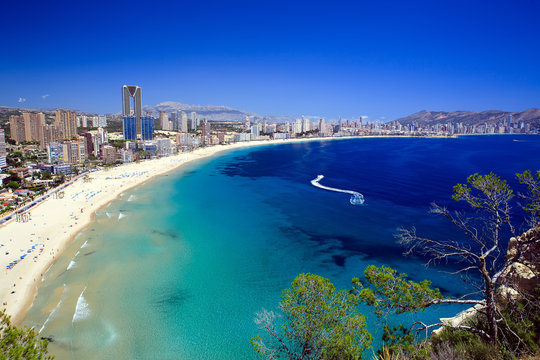 Aerial view of Benidorm, in Spain, with its towering skyscrapers