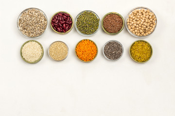 Fototapeta na wymiar Natural source of protein. Legume grain groats seed. Diet food concept