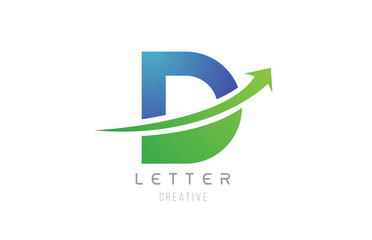 green blue swoosh arrow letter alphabet D for company logo icon design