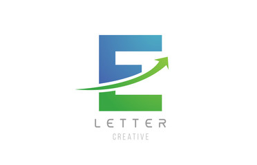 green blue swoosh arrow letter alphabet E for company logo icon design