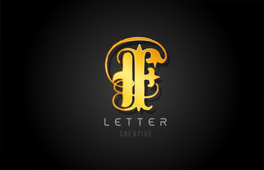F gold golden letter alphabet design for logo company icon