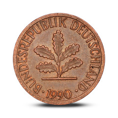 German one pfennig coin from 1990