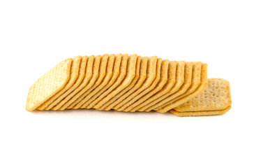 Crackers on a white background. Salty crackers close up on a white background.