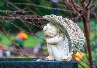 kleiner Engel auf einem Grabstein