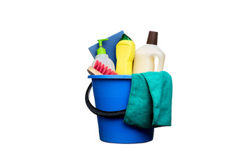 Cleaning Products and Supplies. Isolated white background