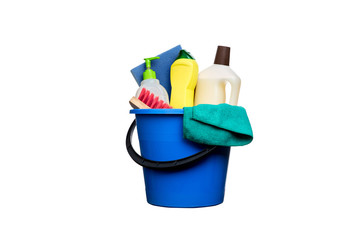 Fototapeta na wymiar Cleaning Products and Supplies. Isolated white background