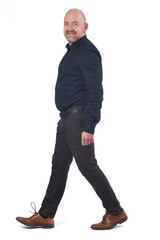 man walking on white