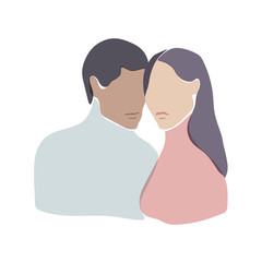 Valentine illustration. A romantic couple in love. Man and woman staying close to each other