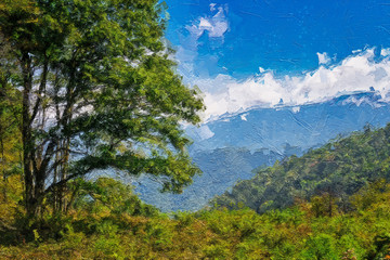 Impressionistic Style Artwork of Autumn in the Appalachian Mountains Viewed Along the Blue Ridge Parkway