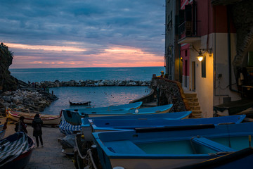 Fototapeta na wymiar Cinque Terre, Italy, December 5, 2019. Vistas al mar en Riomaggiore.