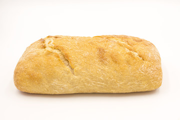 Chiabata bread bun closeup  on white background
