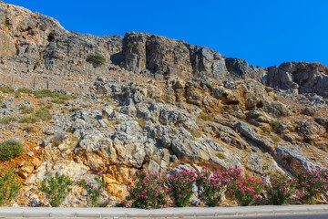 Rocky mountains in Greece. Landscape with rocks against a blue sky.