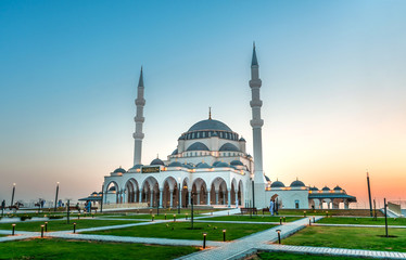 Colorful sunset view of Sharjah Mosque New Attraction In Dubai