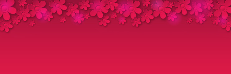 Red banner with flowers. Holiday modern floral banner. Horizontal holiday background, headers, posters, cards, website. Illustration