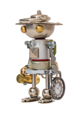 Fototapeta premium Steampunk robot. Cyberpunk style. Chrome and bronze parts.