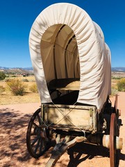 Replica pioneer wagon in Utah