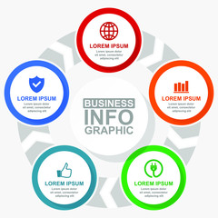 Business and technology infographic vector template, flat design diagram, web presentation in 5 options