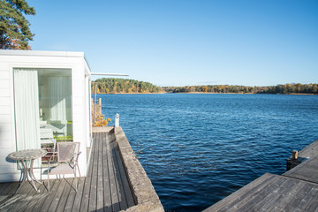 view of the sea with tiny house