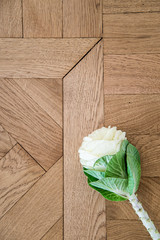 leaf on wooden table