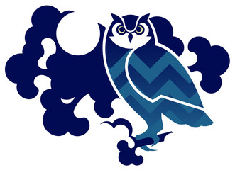 owl sitting on a tree at night, vector illustration