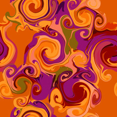 Abstract swirl brush strokes background. Digital art painting. Flat twisted fractal color textures. Wavy spiral multicolored elements. Distorted waves and ripples.