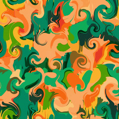 Abstract swirl brush strokes background. Digital art painting. Flat twisted fractal color textures. Wavy spiral multicolored elements. Distorted waves and ripples.