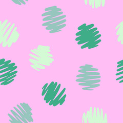 Polka dot seamless pattern. Decorative hand drawn circles isolated on pink. Simple graphic background.