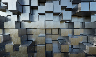 Silver abstract cubes. 3d render
