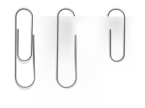 Realistic metal paper clips set. Vector set.