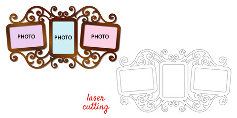 Frame for photos for laser cutting. Collage of photo frames. Template laser cutting machine for wood and metal. The perfect gift for St. Valentine's Day or Wedding's Day.