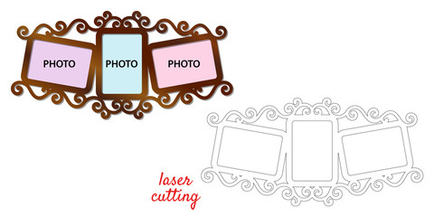 Frame for photos for laser cutting. Collage of photo frames. Template laser cutting machine for wood and metal. The perfect gift for St. Valentine's Day or Wedding's Day.