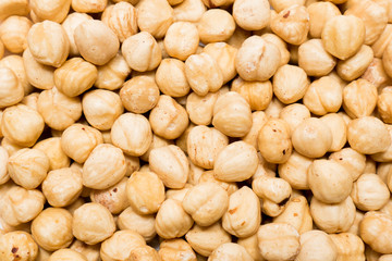 Whole hazelnuts background. Vegetarian healthy snack. Organic food. Vegetable diet.