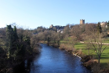 Fototapeta na wymiar Richmond and the River Swale from Mercury Bridge, North Yorkshire.