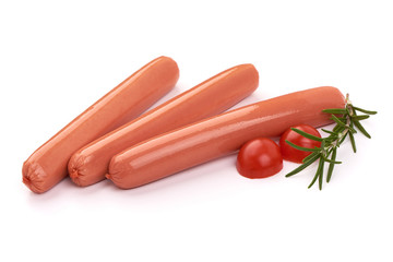 Fresh pork hot dog sausages, for barbeque or grill, isolated on white background