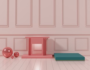 3d abstract minimal geometric forms. Glossy luxury podium for your design. Pastel color scene for show product. Fashion show stage