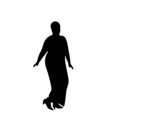 Plus size woman in ballroom dress black silhouette, vector illustration