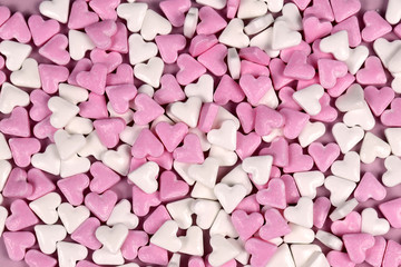 Romantic pink and white heart shaped sugar desser sprinkles