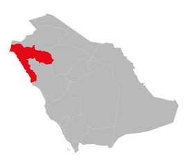 Tabuk province highlighted on saudi arabia map. Gray background. Business concepts. Gulf country.