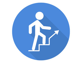 Stairs up web icon isolated on blue background, EPS 10, top view	