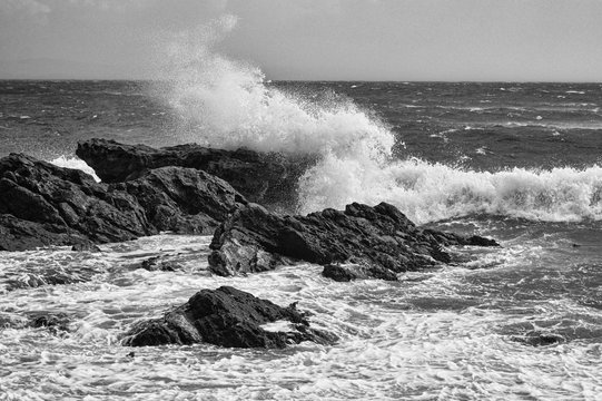 Waves Crashing On Rocks Scotland